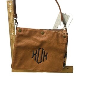 KUK Crossbody Bag Tan Leather Monogram Leopard Print‎ Small EM CLU WCL3592 LEOS
